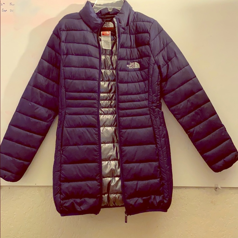 North face blue puffy jacket